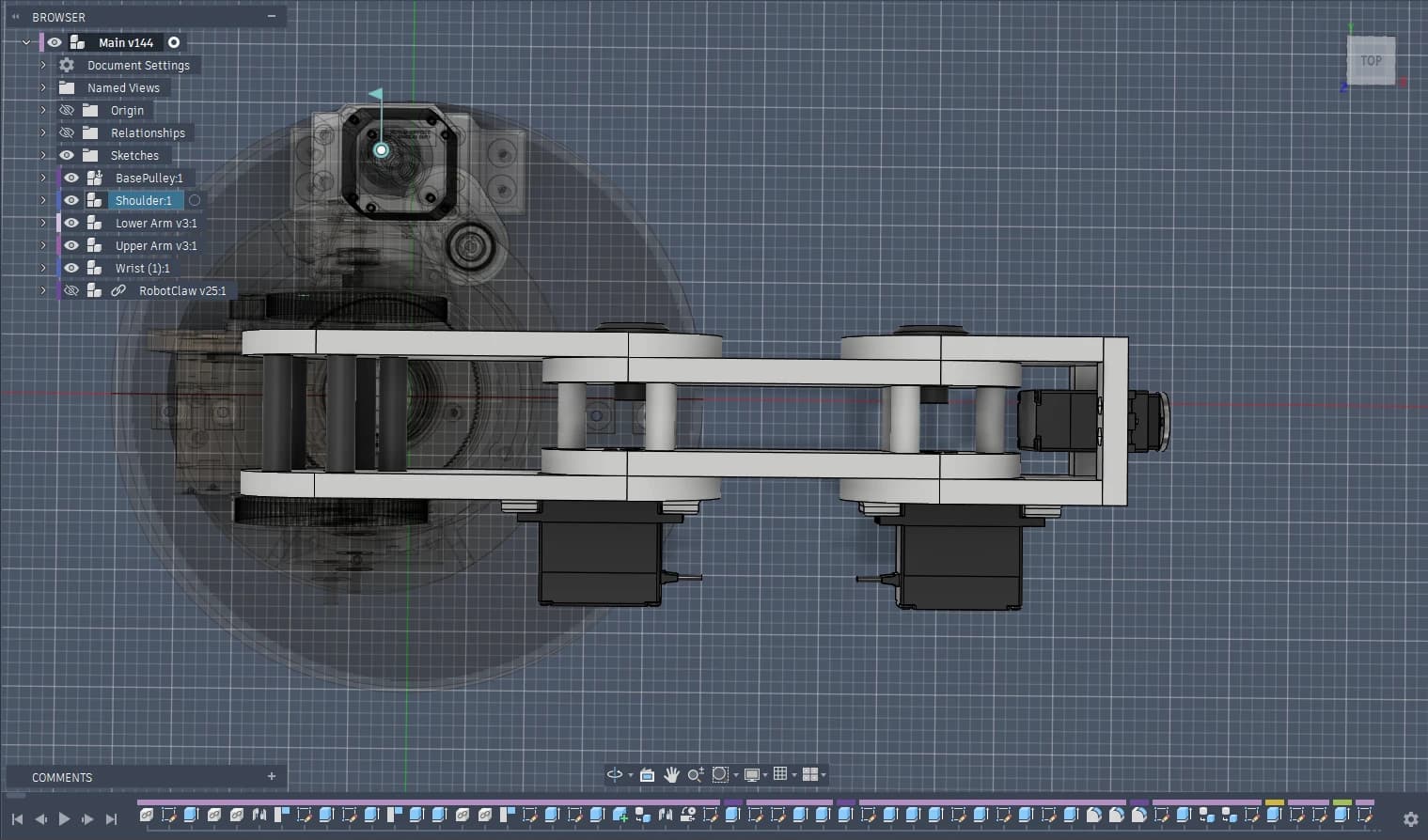Fusion screenshot of the robot arm links.