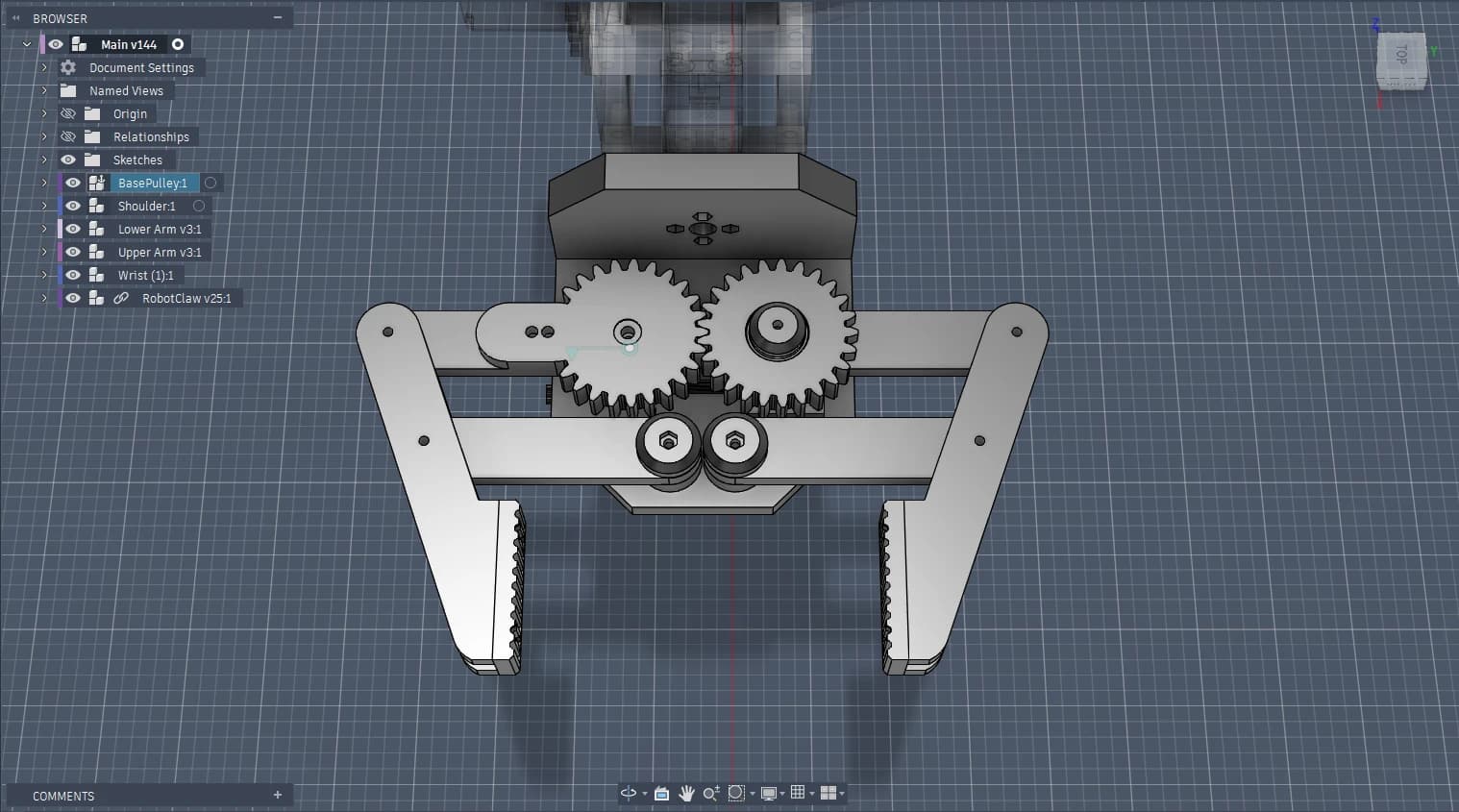 Fusion screenshot of robot arm claw.